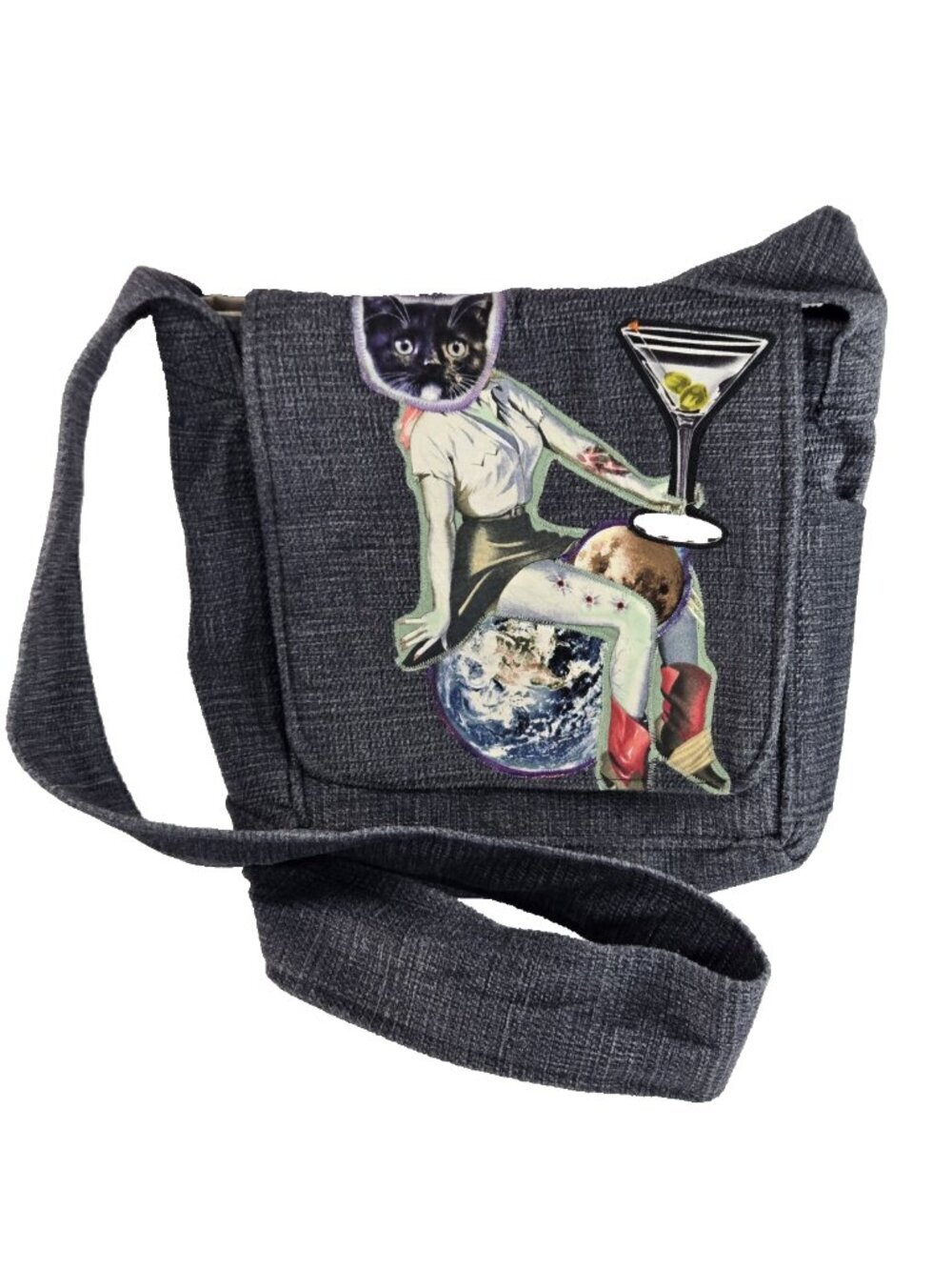 OOAK Cosmic Cat Martini Crossbody Messenger Bag Artsy Outer Spaceways Apparel